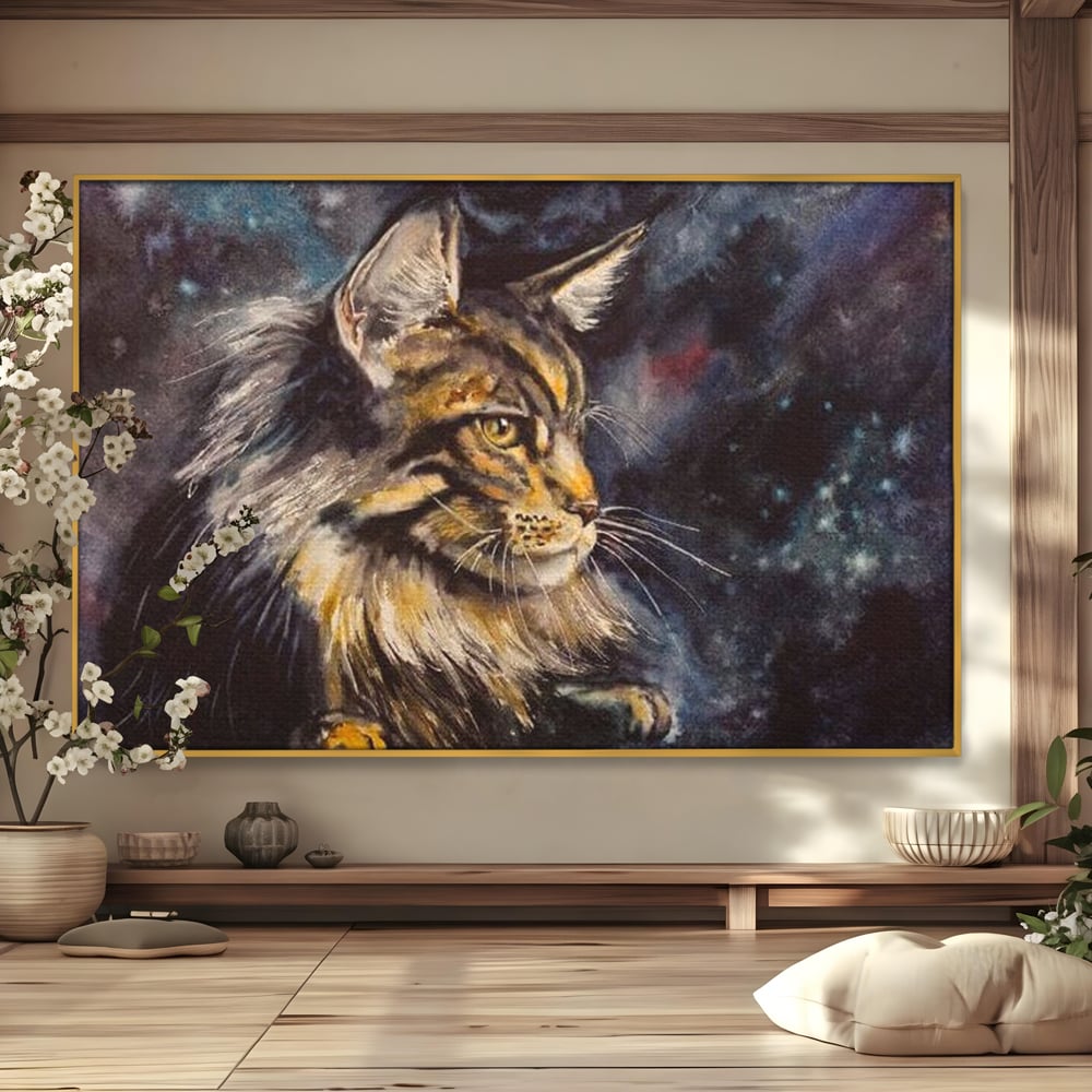 Tablou Canvas Premium, LuxCanva® M1188, Felina Noptii, Cosmos, Galaxie, Univers, Pictura, Felina, Pisica, Stele, Spatiu, Magie, Abstract, Birou, Living, Camera Copil