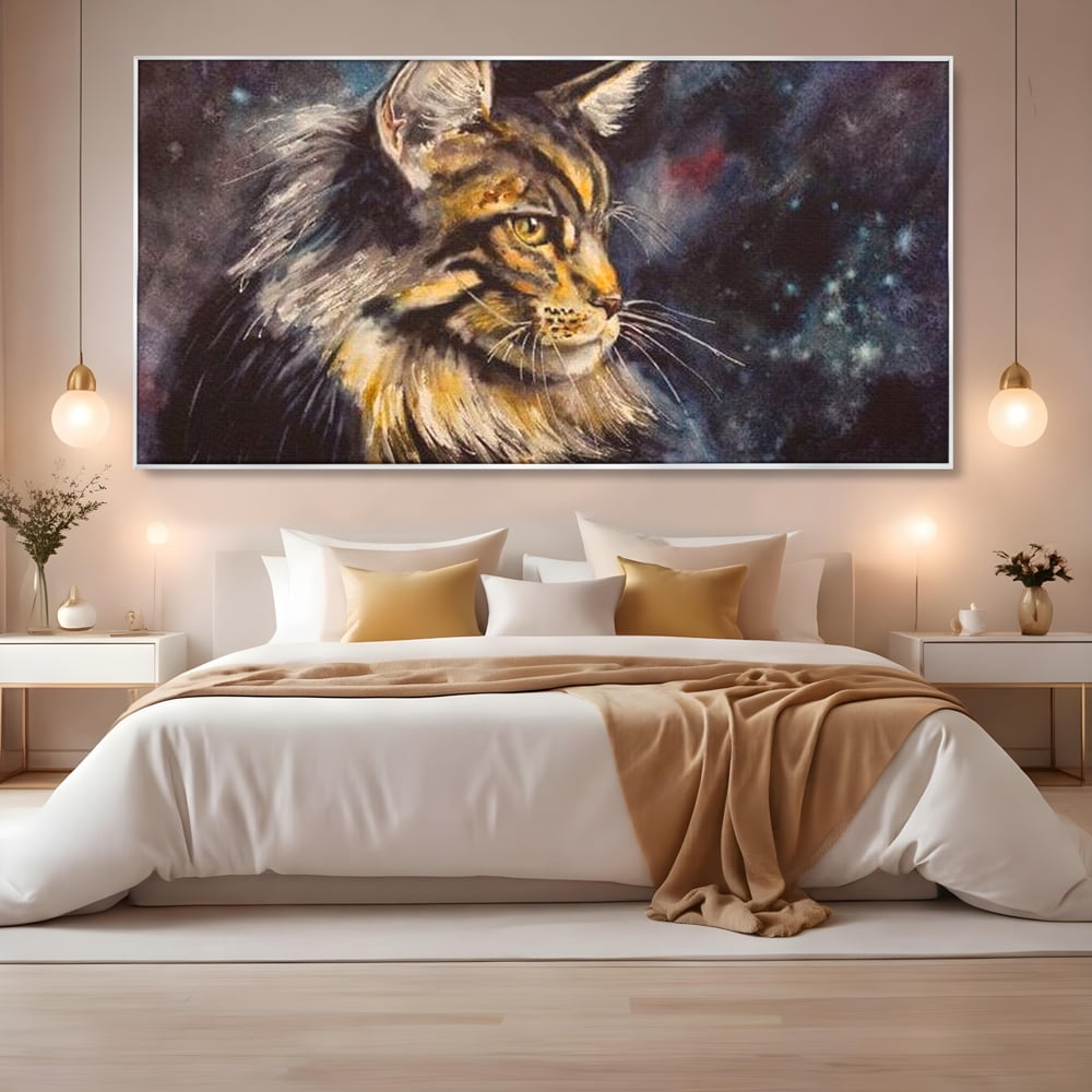Tablou Canvas Premium, LuxCanva® M1188, Felina Noptii, Cosmos, Galaxie, Univers, Pictura, Felina, Pisica, Stele, Spatiu, Magie, Abstract, Birou, Living, Camera Copil