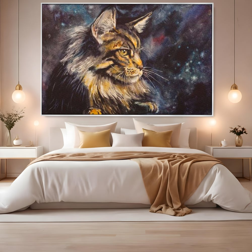 Tablou Canvas Premium, LuxCanva® M1188, Felina Noptii, Cosmos, Galaxie, Univers, Pictura, Felina, Pisica, Stele, Spatiu, Magie, Abstract, Birou, Living, Camera Copil