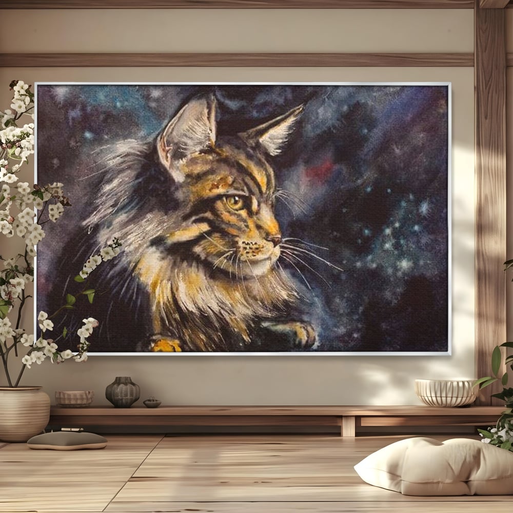 Tablou Canvas Premium, LuxCanva® M1188, Felina Noptii, Cosmos, Galaxie, Univers, Pictura, Felina, Pisica, Stele, Spatiu, Magie, Abstract, Birou, Living, Camera Copil