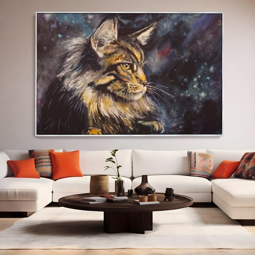 Tablou Canvas Premium, LuxCanva® M1188, Felina Noptii, Cosmos, Galaxie, Univers, Pictura, Felina, Pisica, Stele, Spatiu, Magie, Abstract, Birou, Living, Camera Copil