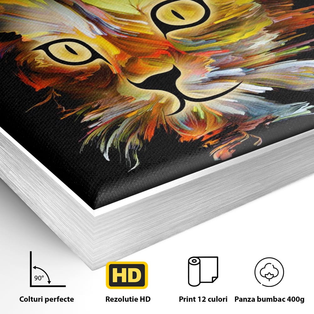 Tablou Canvas Premium, LuxCanva® M1189, Masca Pisicii, Abstract, Multicolor, Pictura, Pisica, Modern, Decor, Desen, Artistic, Design, Felina, Expresiv, Chip, Birou, Living, Camera Copil