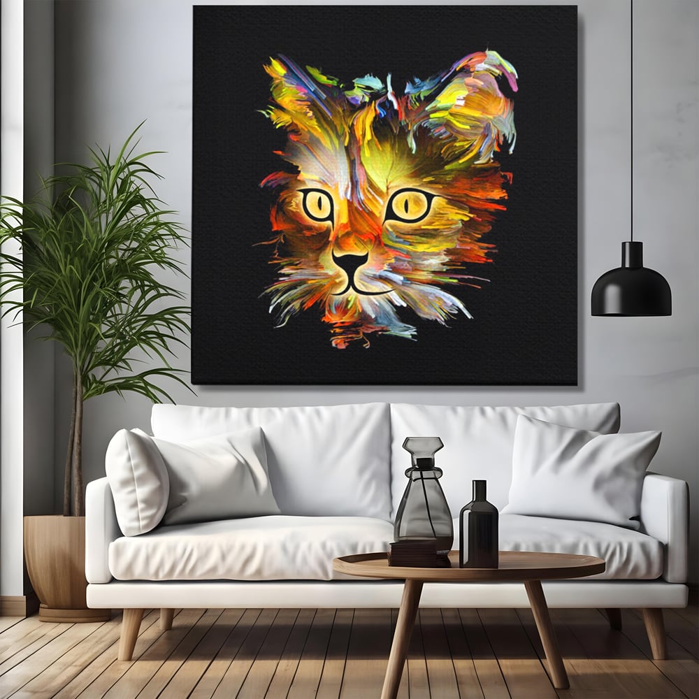 Tablou Canvas Premium, LuxCanva® M1189, Masca Pisicii, Abstract, Multicolor, Pictura, Pisica, Modern, Decor, Desen, Artistic, Design, Felina, Expresiv, Chip, Birou, Living, Camera Copil