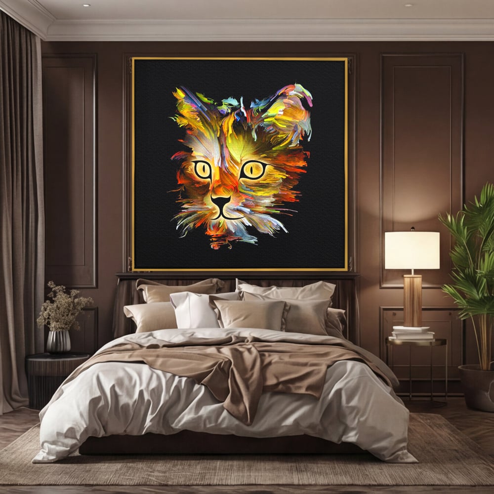 Tablou Canvas Premium, LuxCanva® M1189, Masca Pisicii, Abstract, Multicolor, Pictura, Pisica, Modern, Decor, Desen, Artistic, Design, Felina, Expresiv, Chip, Birou, Living, Camera Copil
