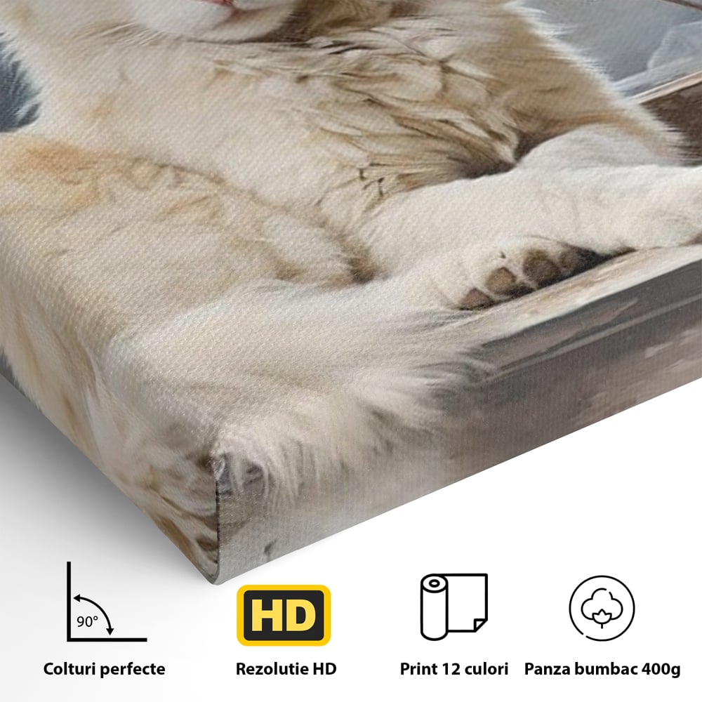 Tablou Canvas Premium, LuxCanva® M1190, Stapana Casei, Fereastra, Frunze, Crengi, Pictura, Pufos, Rustic, Pisica, Felina, Vintage, Melancolie, Relaxare, Blana, Coada, Birou, Living, Camera Copil