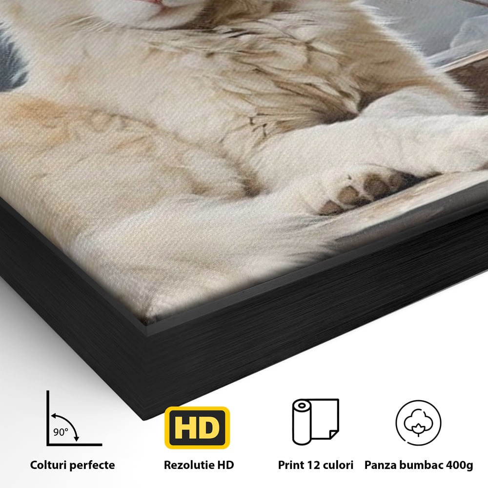 Tablou Canvas Premium, LuxCanva® M1190, Stapana Casei, Fereastra, Frunze, Crengi, Pictura, Pufos, Rustic, Pisica, Felina, Vintage, Melancolie, Relaxare, Blana, Coada, Birou, Living, Camera Copil