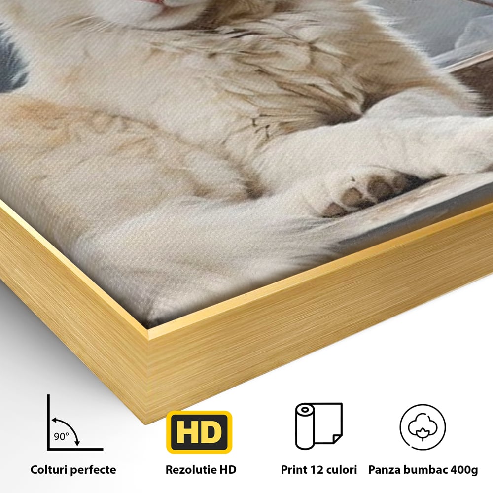 Tablou Canvas Premium, LuxCanva® M1190, Stapana Casei, Fereastra, Frunze, Crengi, Pictura, Pufos, Rustic, Pisica, Felina, Vintage, Melancolie, Relaxare, Blana, Coada, Birou, Living, Camera Copil