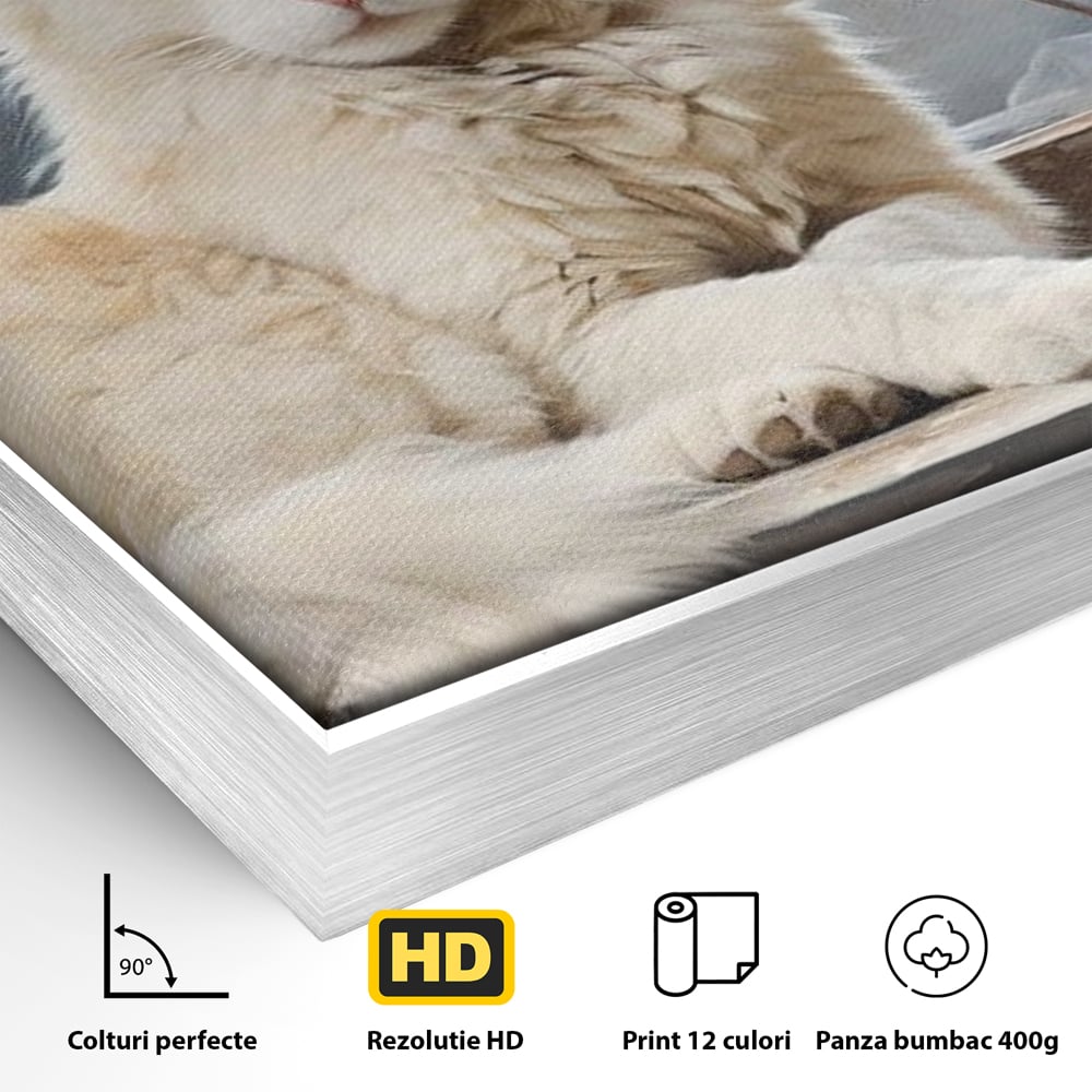 Tablou Canvas Premium, LuxCanva® M1190, Stapana Casei, Fereastra, Frunze, Crengi, Pictura, Pufos, Rustic, Pisica, Felina, Vintage, Melancolie, Relaxare, Blana, Coada, Birou, Living, Camera Copil
