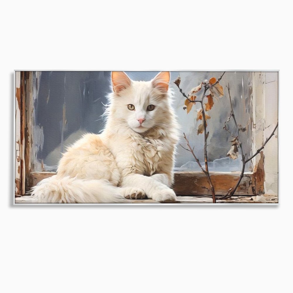 Tablou Canvas Premium, LuxCanva® M1190, Stapana Casei, Fereastra, Frunze, Crengi, Pictura, Pufos, Rustic, Pisica, Felina, Vintage, Melancolie, Relaxare, Blana, Coada, Birou, Living, Camera Copil