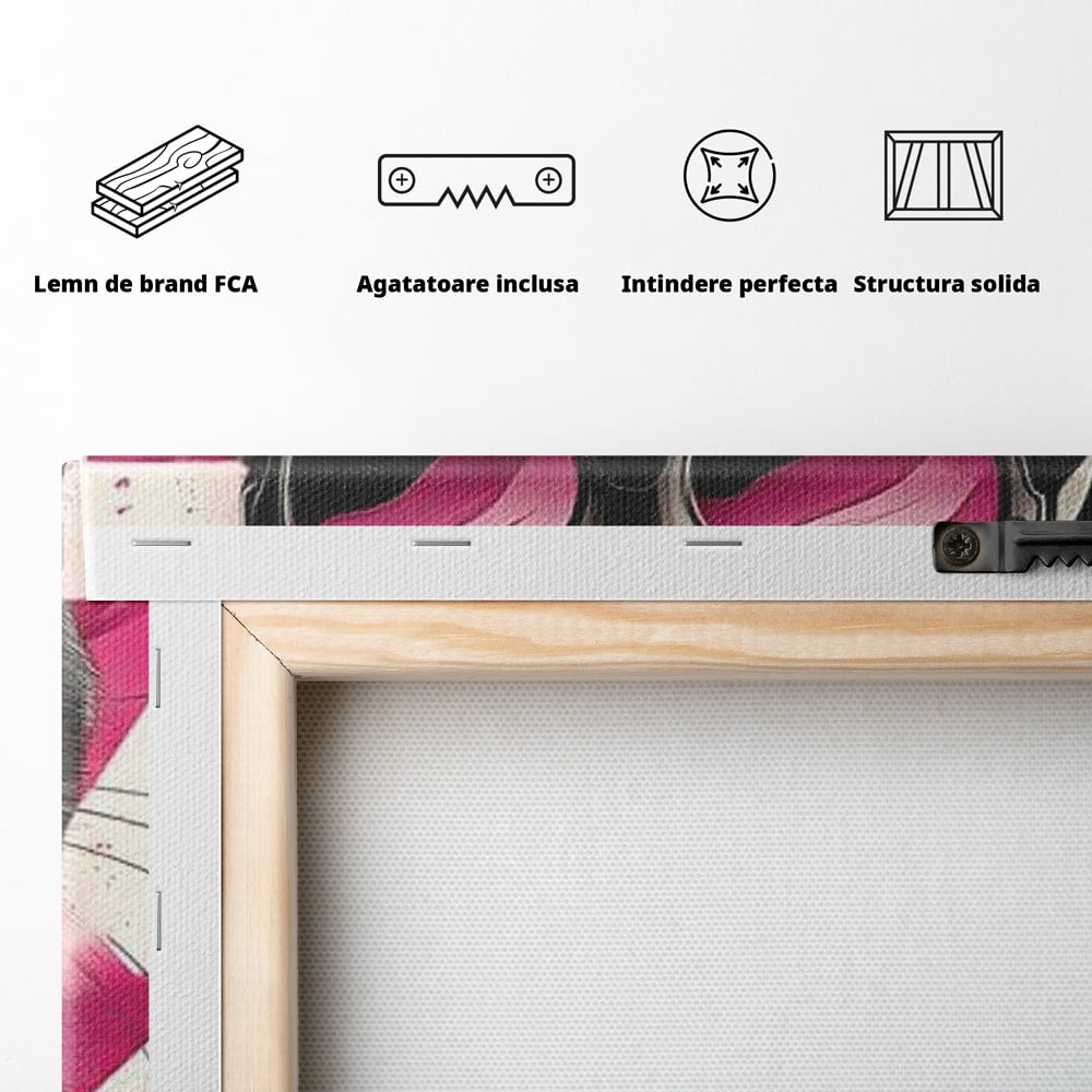 Tablou Canvas Premium, LuxCanva® M1191, Rockstar cu Mustati, Pisica, Funky, Pop Art, Fashion, Roz, Ochelari, Fundita, Modern, Balon, Guma, Sclipici, Birou, Living, Camera Copil