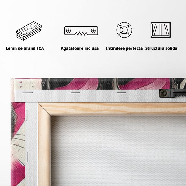 Tablou Canvas Premium, LuxCanva® M1191, Rockstar cu Mustati, Pisica, Funky, Pop Art, Fashion, Roz, Ochelari, Fundita, Modern, Balon, Guma, Sclipici, Birou, Living, Camera Copil
