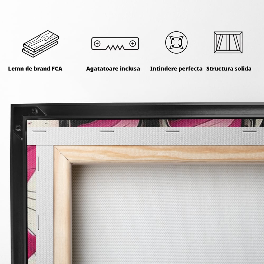 Tablou Canvas Premium, LuxCanva® M1191, Rockstar cu Mustati, Pisica, Funky, Pop Art, Fashion, Roz, Ochelari, Fundita, Modern, Balon, Guma, Sclipici, Birou, Living, Camera Copil