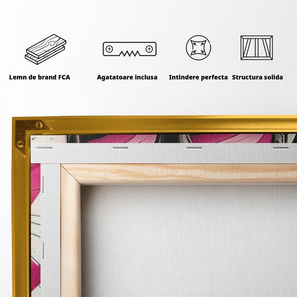 Tablou Canvas Premium, LuxCanva® M1191, Rockstar cu Mustati, Pisica, Funky, Pop Art, Fashion, Roz, Ochelari, Fundita, Modern, Balon, Guma, Sclipici, Birou, Living, Camera Copil