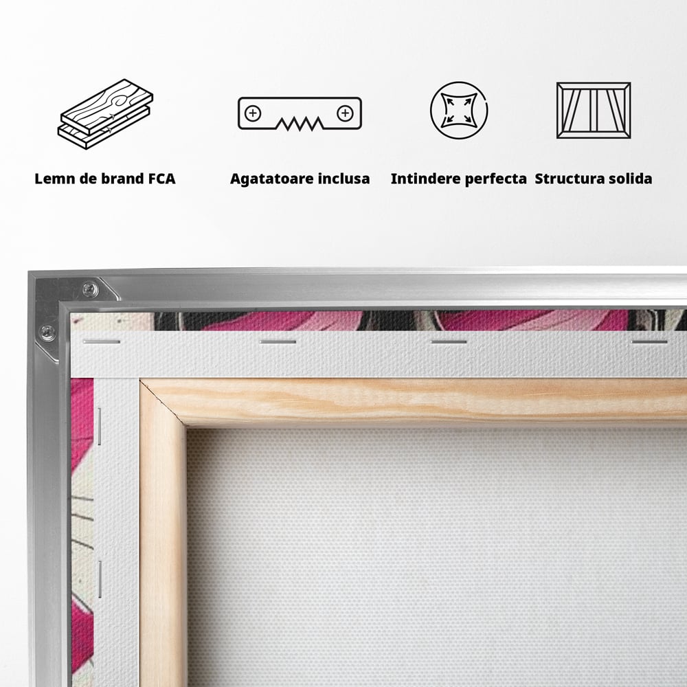 Tablou Canvas Premium, LuxCanva® M1191, Rockstar cu Mustati, Pisica, Funky, Pop Art, Fashion, Roz, Ochelari, Fundita, Modern, Balon, Guma, Sclipici, Birou, Living, Camera Copil