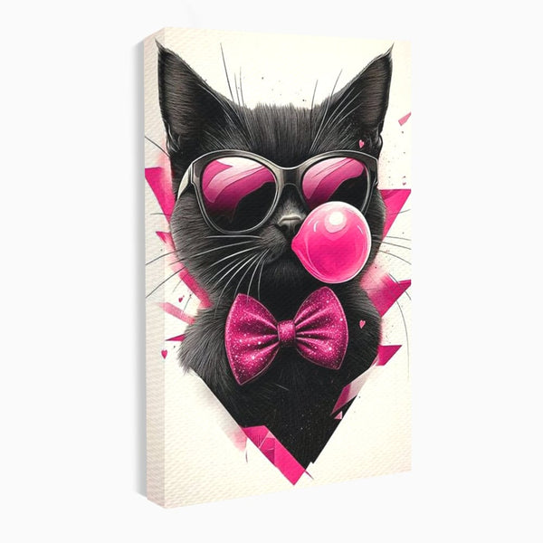 Tablou Canvas Premium, LuxCanva® M1191, Rockstar cu Mustati, Pisica, Funky, Pop Art, Fashion, Roz, Ochelari, Fundita, Modern, Balon, Guma, Sclipici, Birou, Living, Camera Copil