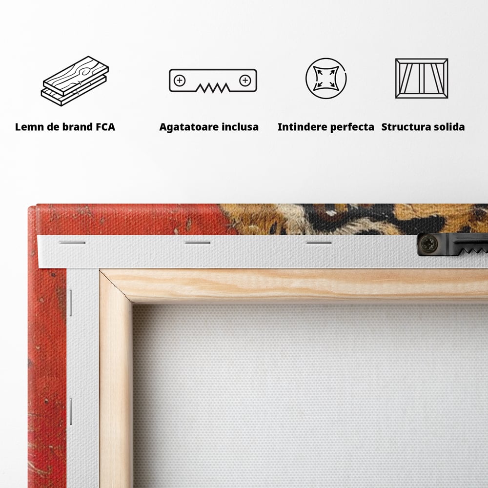Leinwandbilder Premium, LuxCanva® M1192, Empire in Stripes, Tiger, Rot, Vintage, Gemälde, Profil, Portrait, Feline, Edel, Feline, Tier, Golden, König, Streifen, Büro, Wohnen, Kinderzimmer