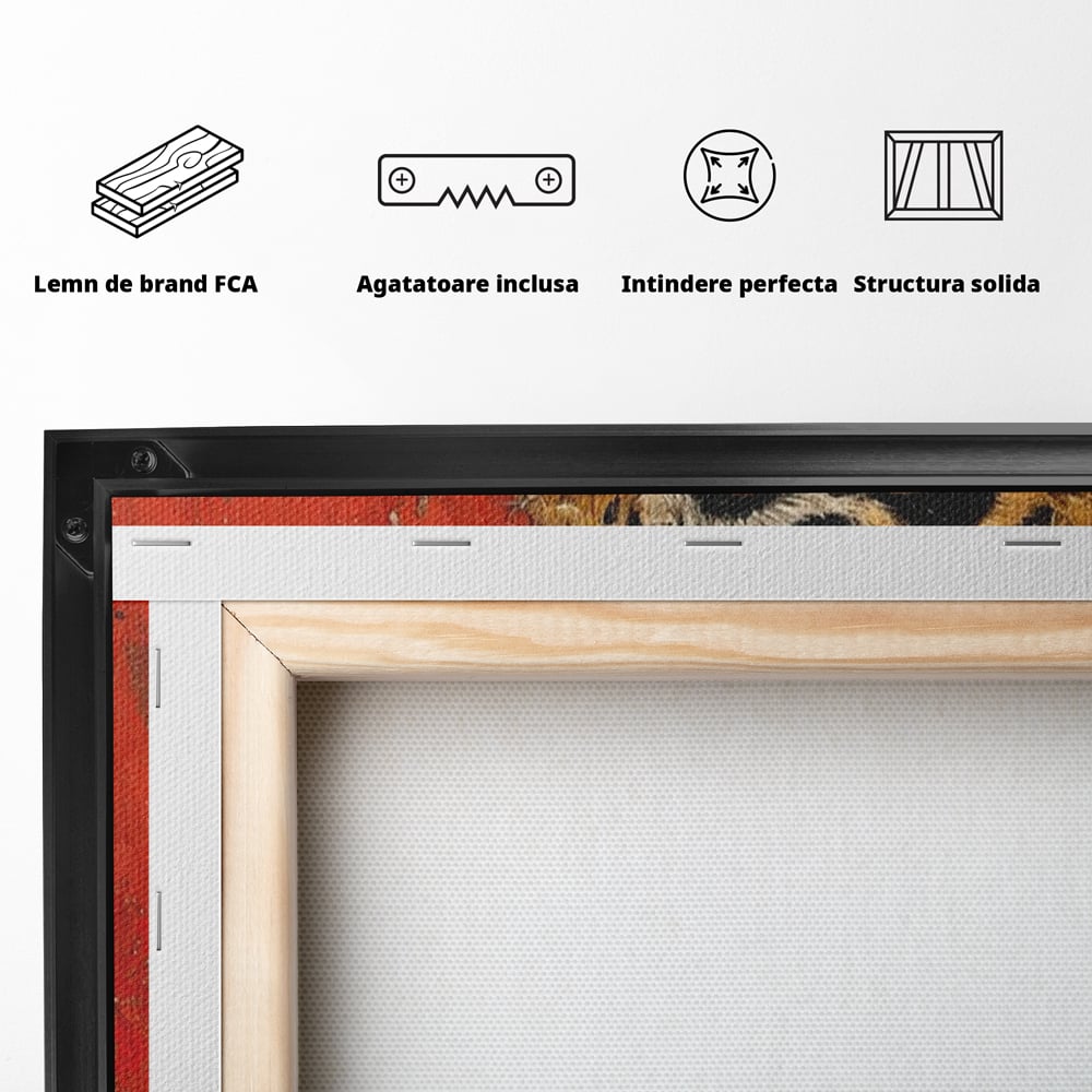 Leinwandbilder Premium, LuxCanva® M1192, Empire in Stripes, Tiger, Rot, Vintage, Gemälde, Profil, Portrait, Feline, Edel, Feline, Tier, Golden, König, Streifen, Büro, Wohnen, Kinderzimmer