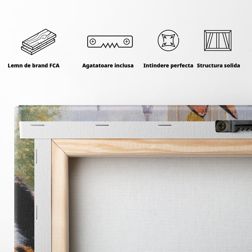 Tablou Canvas Premium, LuxCanva® M1193, Pisica in Vis Parizian, Turnul Eiffel, Paris, Oras, Pisica, Blana, Felina, Fereastra, Frantuzesc, Pervaz, Calico, Birou, Living, Camera Copil