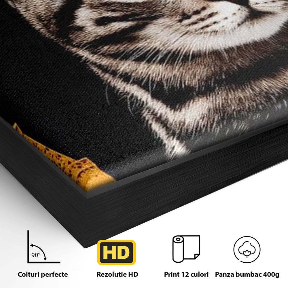 Tablou Canvas Premium, LuxCanva® M1194, Paris in Ochi Albastri, Pisica, Abstract, Franta, Dungi, Urban, Sofisticat, Desen, Blana, Felina, Auriu, Ochi, Birou, Living, Camera Copil