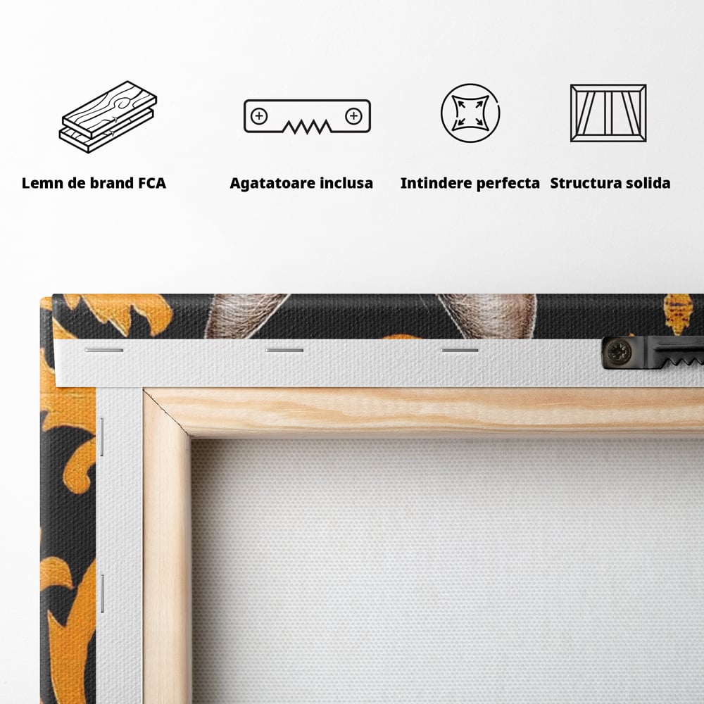Tablou Canvas Premium, LuxCanva® M1194, Paris in Ochi Albastri, Pisica, Abstract, Franta, Dungi, Urban, Sofisticat, Desen, Blana, Felina, Auriu, Ochi, Birou, Living, Camera Copil