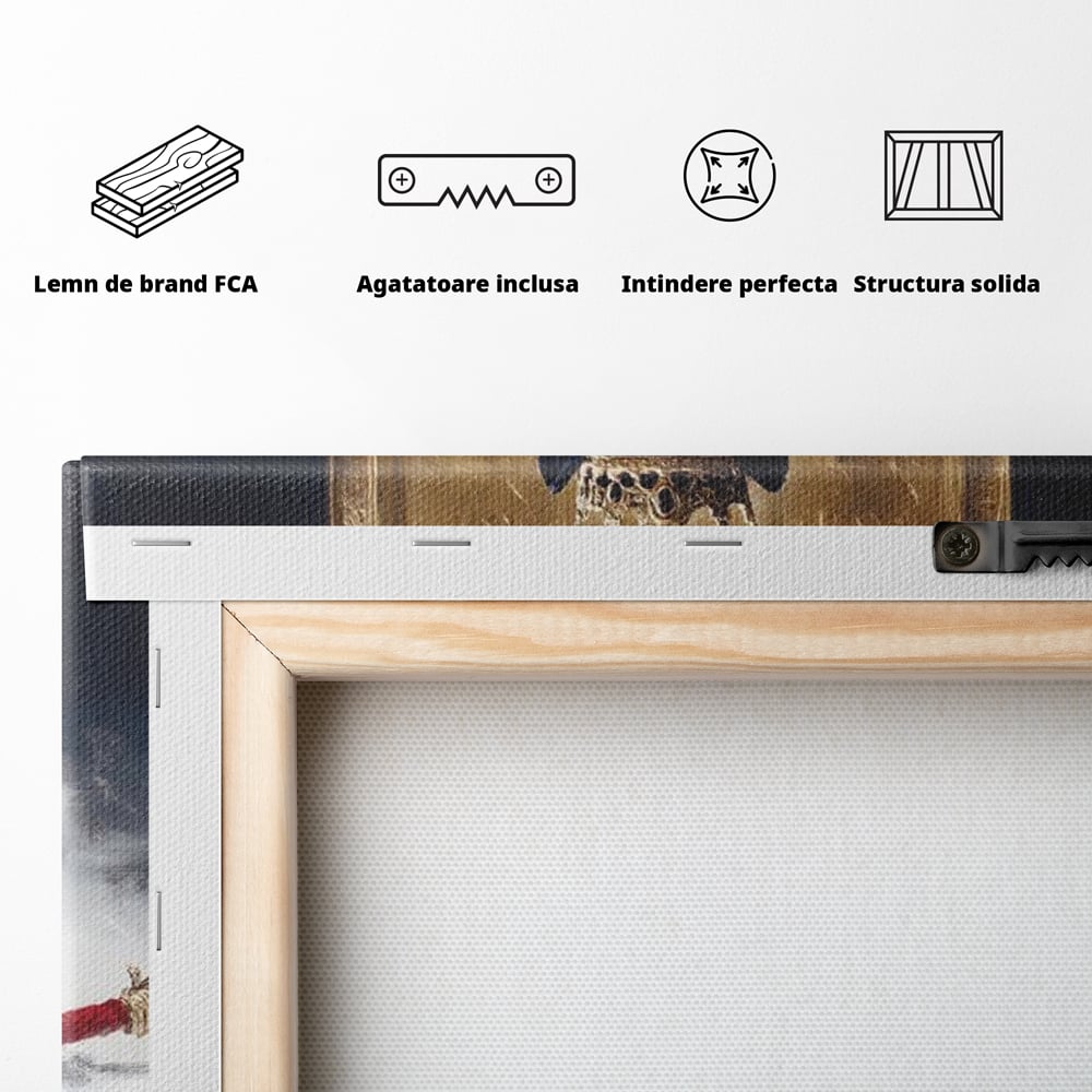 Tablou Canvas Premium, LuxCanva® M1195, Tronul Umbrelor, Pantera, Felina, Coroana, Sabie, Rege, Tron, Aur, Ceata, Mistic, Cavaler, Nobil, Putere, Birou, Living, Camera Copil