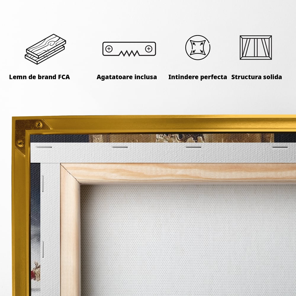 Tablou Canvas Premium, LuxCanva® M1195, Tronul Umbrelor, Pantera, Felina, Coroana, Sabie, Rege, Tron, Aur, Ceata, Mistic, Cavaler, Nobil, Putere, Birou, Living, Camera Copil