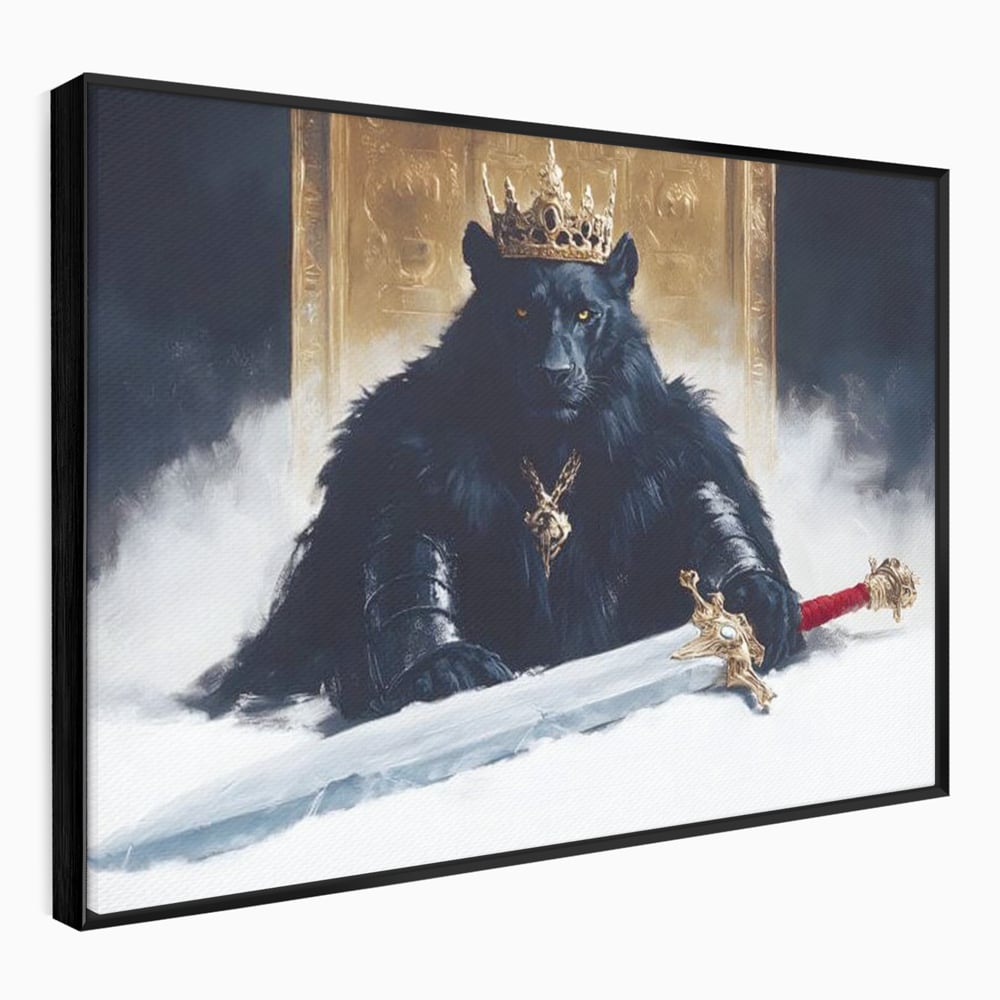 Tablou Canvas Premium, LuxCanva® M1195, Tronul Umbrelor, Pantera, Felina, Coroana, Sabie, Rege, Tron, Aur, Ceata, Mistic, Cavaler, Nobil, Putere, Birou, Living, Camera Copil