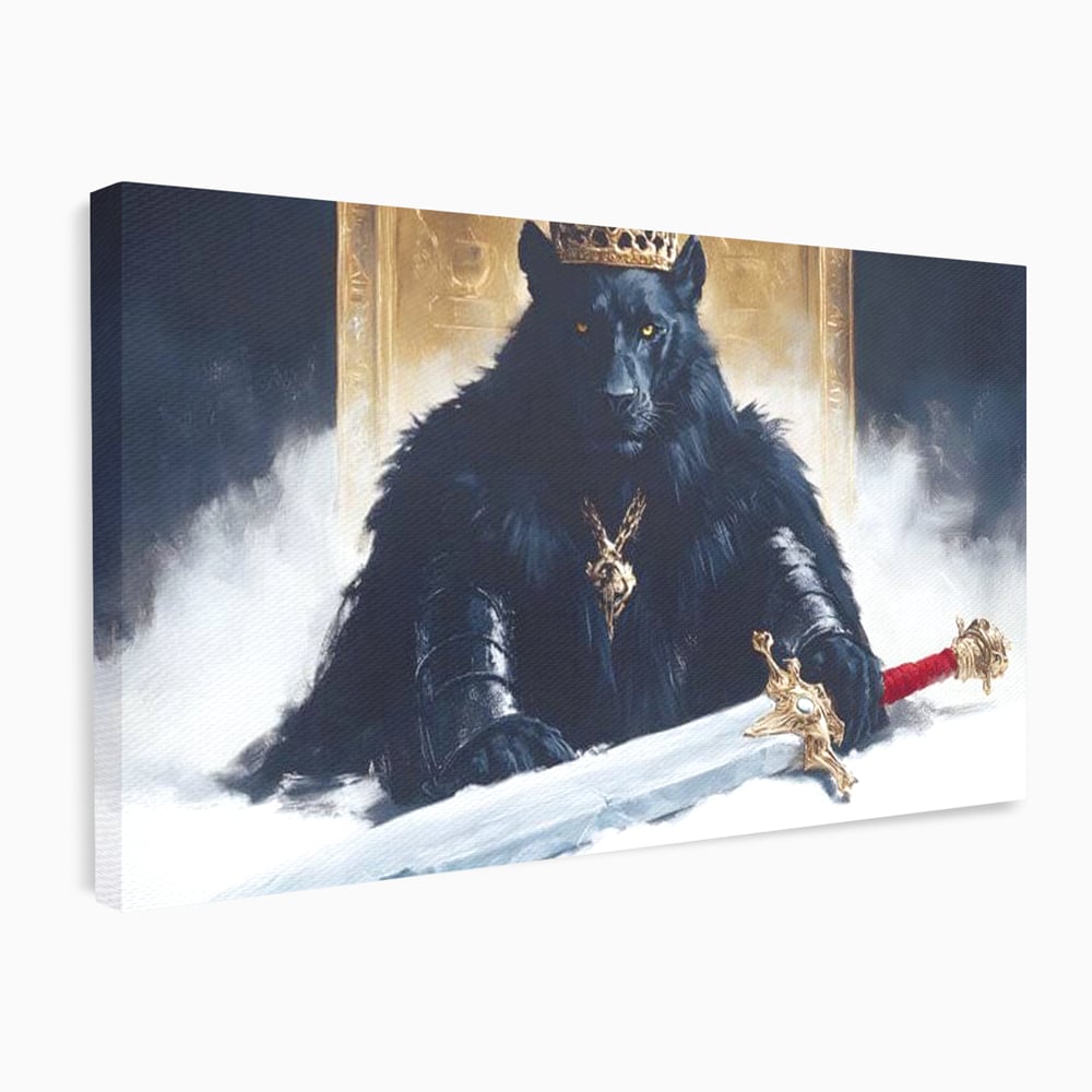 Tablou Canvas Premium, LuxCanva® M1195, Tronul Umbrelor, Pantera, Felina, Coroana, Sabie, Rege, Tron, Aur, Ceata, Mistic, Cavaler, Nobil, Putere, Birou, Living, Camera Copil