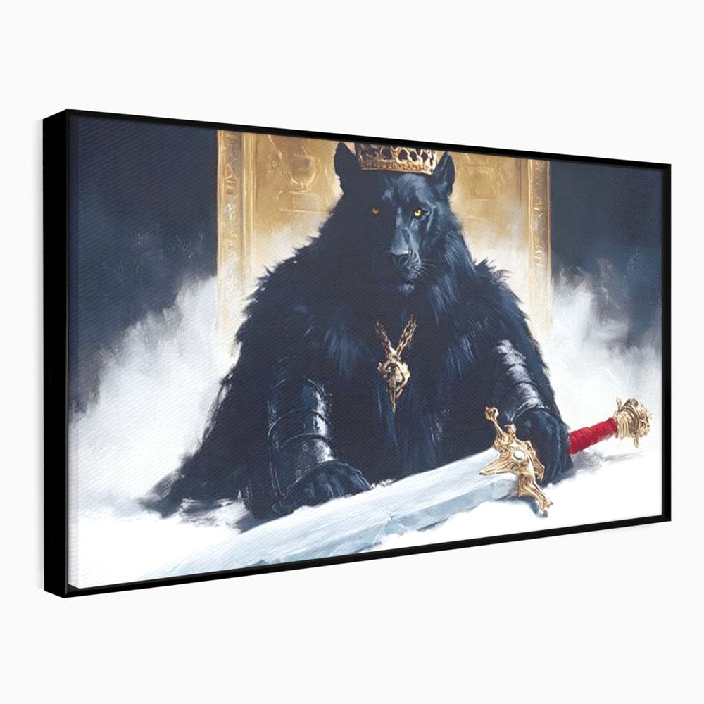 Tablou Canvas Premium, LuxCanva® M1195, Tronul Umbrelor, Pantera, Felina, Coroana, Sabie, Rege, Tron, Aur, Ceata, Mistic, Cavaler, Nobil, Putere, Birou, Living, Camera Copil