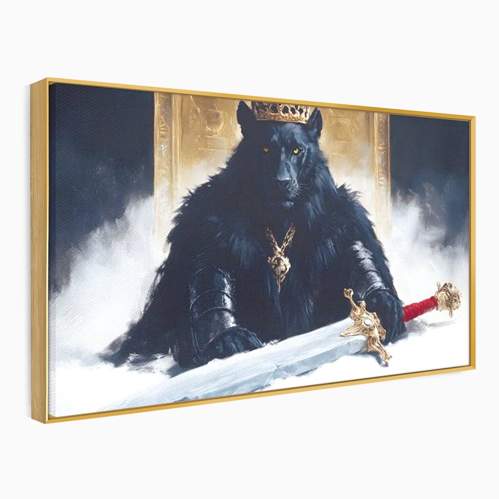 Tablou Canvas Premium, LuxCanva® M1195, Tronul Umbrelor, Pantera, Felina, Coroana, Sabie, Rege, Tron, Aur, Ceata, Mistic, Cavaler, Nobil, Putere, Birou, Living, Camera Copil