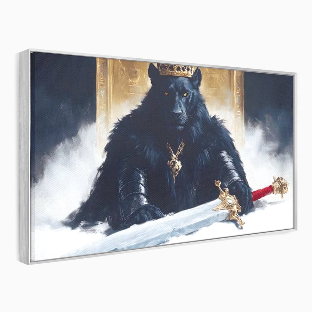 Tablou Canvas Premium, LuxCanva® M1195, Tronul Umbrelor, Pantera, Felina, Coroana, Sabie, Rege, Tron, Aur, Ceata, Mistic, Cavaler, Nobil, Putere, Birou, Living, Camera Copil