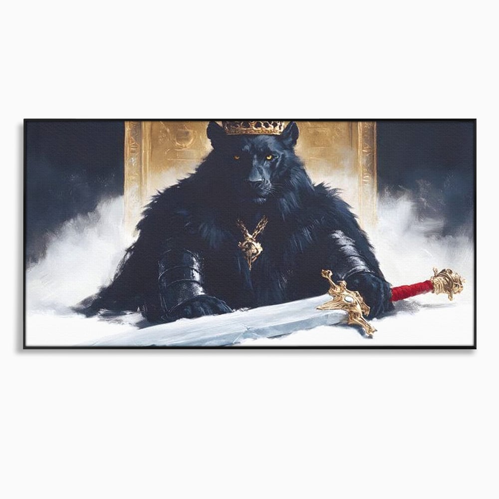 Tablou Canvas Premium, LuxCanva® M1195, Tronul Umbrelor, Pantera, Felina, Coroana, Sabie, Rege, Tron, Aur, Ceata, Mistic, Cavaler, Nobil, Putere, Birou, Living, Camera Copil