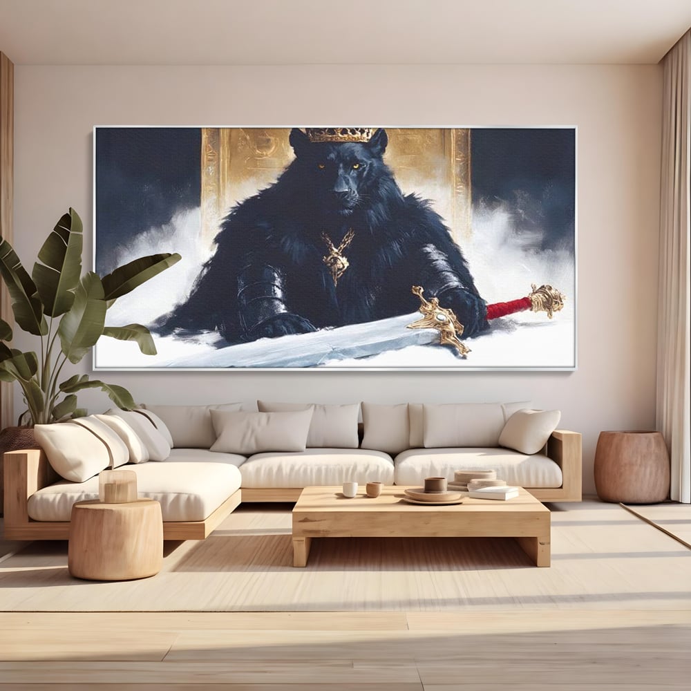 Tablou Canvas Premium, LuxCanva® M1195, Tronul Umbrelor, Pantera, Felina, Coroana, Sabie, Rege, Tron, Aur, Ceata, Mistic, Cavaler, Nobil, Putere, Birou, Living, Camera Copil