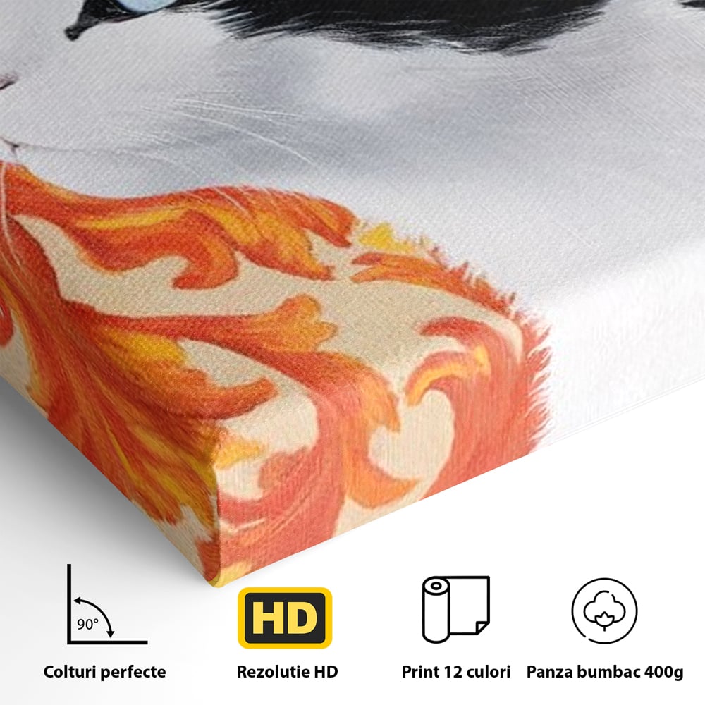 Leinwand Wandkunst Canvas Premium, LuxCanva® M1197, Ornamentaler Traum, Katze, Tapete, Floral, Raffiniert, Fell, Bohème, Romantisch, Klassisch, Feline, Künstlerisch, Büro, Wohnen, Kinderzimmer