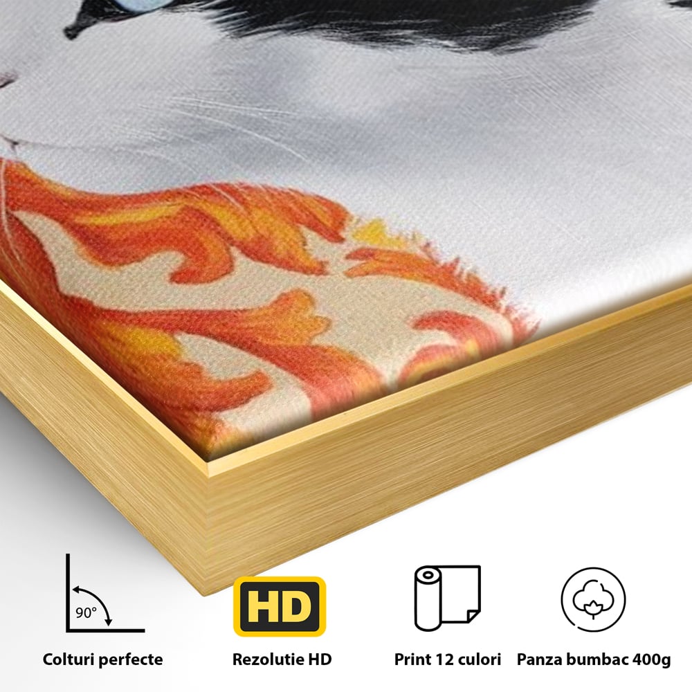 Leinwand Wandkunst Canvas Premium, LuxCanva® M1197, Ornamentaler Traum, Katze, Tapete, Floral, Raffiniert, Fell, Bohème, Romantisch, Klassisch, Feline, Künstlerisch, Büro, Wohnen, Kinderzimmer