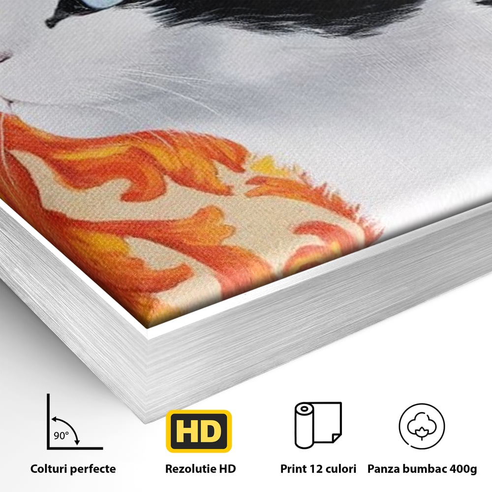 Leinwand Wandkunst Canvas Premium, LuxCanva® M1197, Ornamentaler Traum, Katze, Tapete, Floral, Raffiniert, Fell, Bohème, Romantisch, Klassisch, Feline, Künstlerisch, Büro, Wohnen, Kinderzimmer