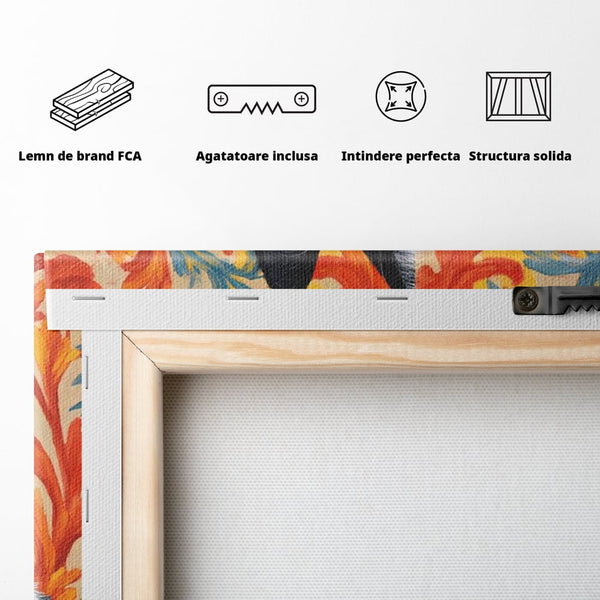 Leinwand Wandkunst Canvas Premium, LuxCanva® M1197, Ornamentaler Traum, Katze, Tapete, Floral, Raffiniert, Fell, Bohème, Romantisch, Klassisch, Feline, Künstlerisch, Büro, Wohnen, Kinderzimmer