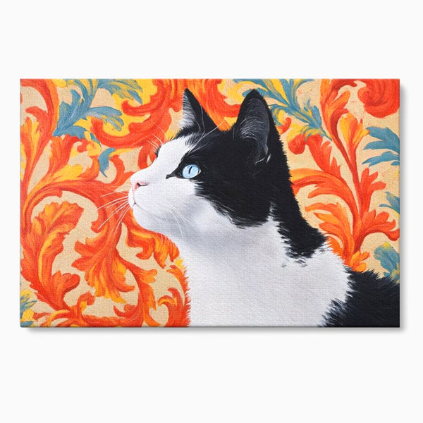 Leinwand Wandkunst Canvas Premium, LuxCanva® M1197, Ornamentaler Traum, Katze, Tapete, Floral, Raffiniert, Fell, Bohème, Romantisch, Klassisch, Feline, Künstlerisch, Büro, Wohnen, Kinderzimmer