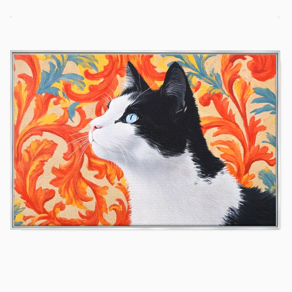 Leinwand Wandkunst Canvas Premium, LuxCanva® M1197, Ornamentaler Traum, Katze, Tapete, Floral, Raffiniert, Fell, Bohème, Romantisch, Klassisch, Feline, Künstlerisch, Büro, Wohnen, Kinderzimmer