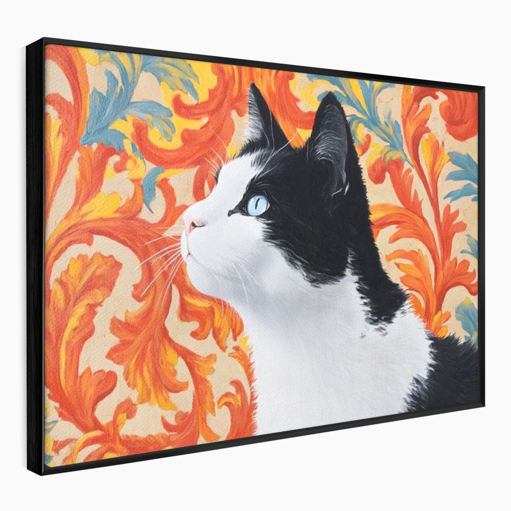 Leinwand Wandkunst Canvas Premium, LuxCanva® M1197, Ornamentaler Traum, Katze, Tapete, Floral, Raffiniert, Fell, Bohème, Romantisch, Klassisch, Feline, Künstlerisch, Büro, Wohnen, Kinderzimmer