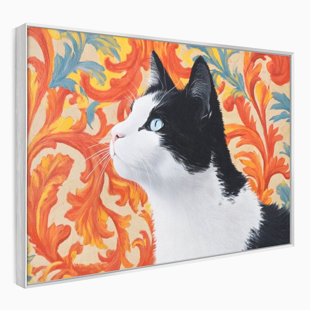 Leinwand Wandkunst Canvas Premium, LuxCanva® M1197, Ornamentaler Traum, Katze, Tapete, Floral, Raffiniert, Fell, Bohème, Romantisch, Klassisch, Feline, Künstlerisch, Büro, Wohnen, Kinderzimmer