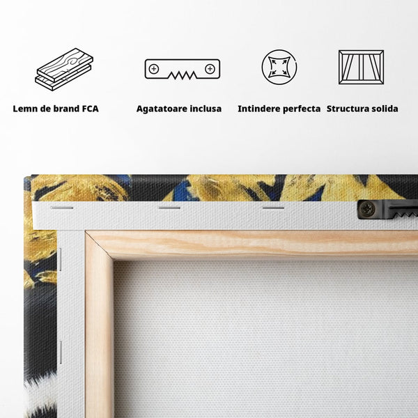 Tablou Canvas Premium, LuxCanva® M1199, Somnul Regal, Auriu, Imprimeu, Leopard, Pisica, Negru, Somn, Relaxare, Mustati, Felina, Elegant, Confort, Pufos, Birou, Living, Camera Copil