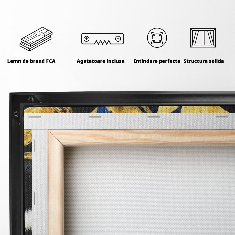 Tablou Canvas Premium, LuxCanva® M1199, Somnul Regal, Auriu, Imprimeu, Leopard, Pisica, Negru, Somn, Relaxare, Mustati, Felina, Elegant, Confort, Pufos, Birou, Living, Camera Copil