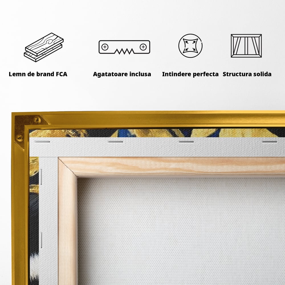 Tablou Canvas Premium, LuxCanva® M1199, Somnul Regal, Auriu, Imprimeu, Leopard, Pisica, Negru, Somn, Relaxare, Mustati, Felina, Elegant, Confort, Pufos, Birou, Living, Camera Copil