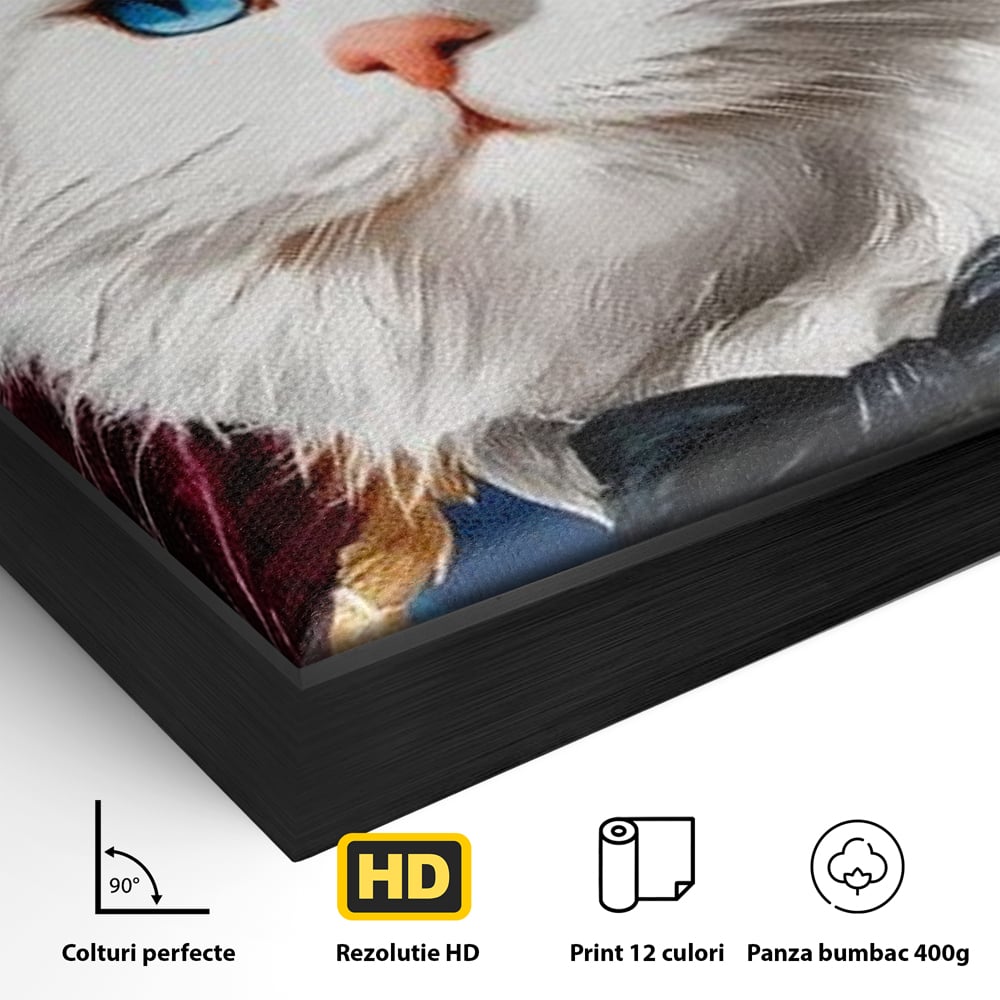 Tablou Canvas Premium, LuxCanva® M1201, Majestatea Pufului, Pisica, Papion, Elegant, Costum, Felina, Frunze, Nobil, Planta, Fashion, Imperial, Baron, Birou, Living, Camera Copil