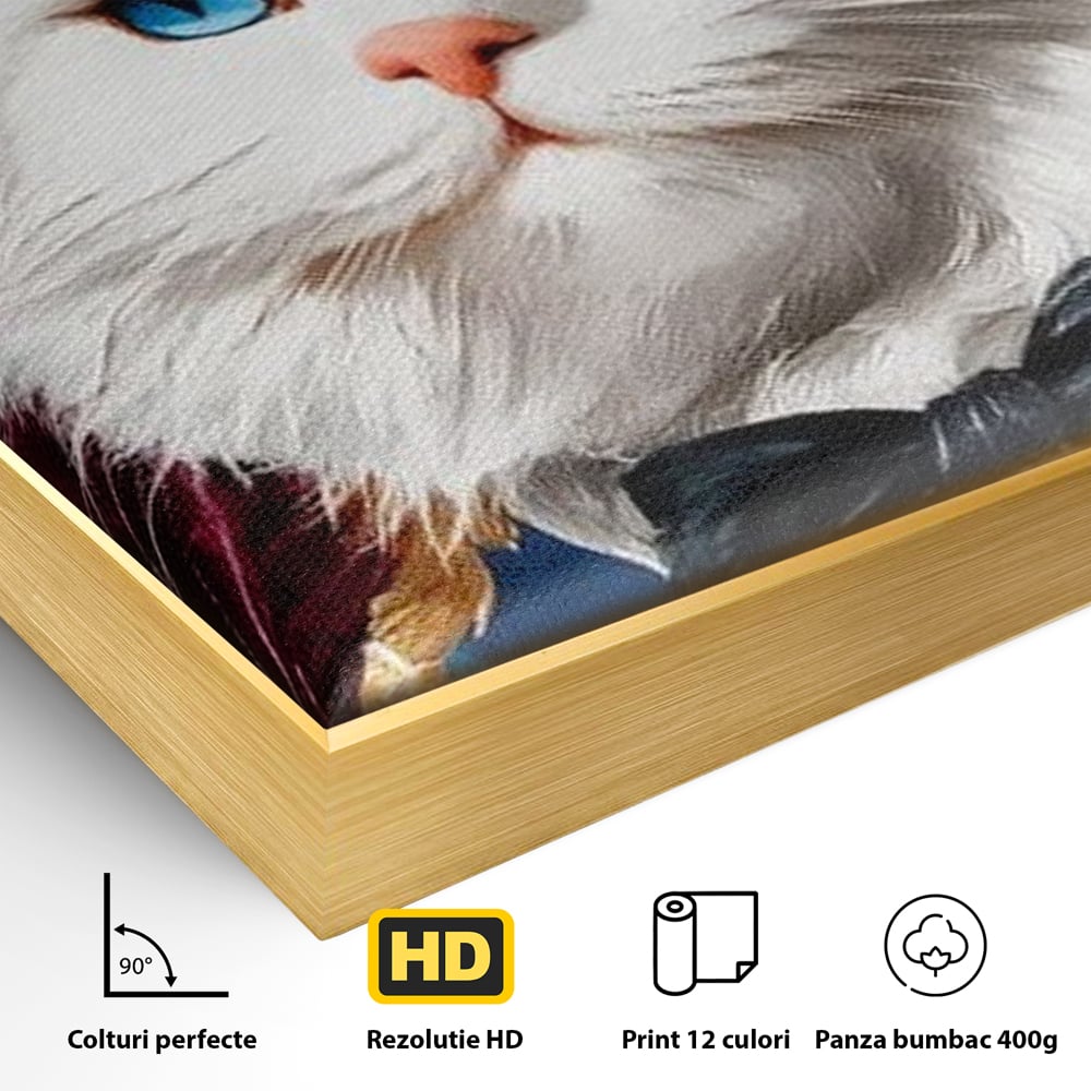 Tablou Canvas Premium, LuxCanva® M1201, Majestatea Pufului, Pisica, Papion, Elegant, Costum, Felina, Frunze, Nobil, Planta, Fashion, Imperial, Baron, Birou, Living, Camera Copil