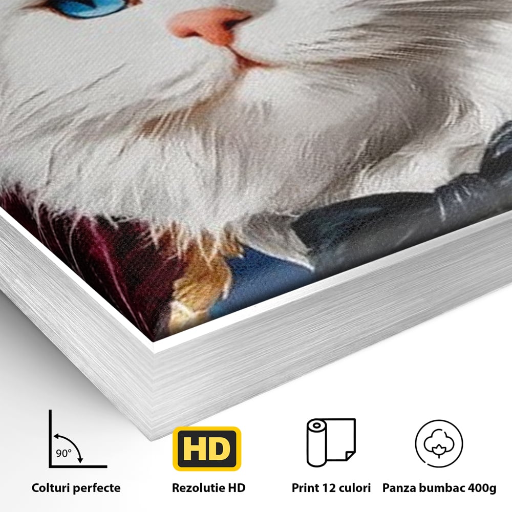 Tablou Canvas Premium, LuxCanva® M1201, Majestatea Pufului, Pisica, Papion, Elegant, Costum, Felina, Frunze, Nobil, Planta, Fashion, Imperial, Baron, Birou, Living, Camera Copil