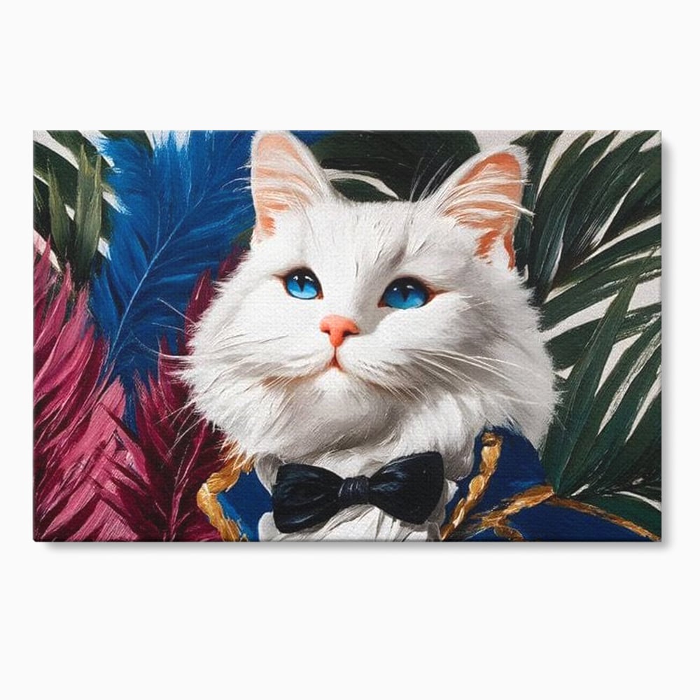Tablou Canvas Premium, LuxCanva® M1201, Majestatea Pufului, Pisica, Papion, Elegant, Costum, Felina, Frunze, Nobil, Planta, Fashion, Imperial, Baron, Birou, Living, Camera Copil