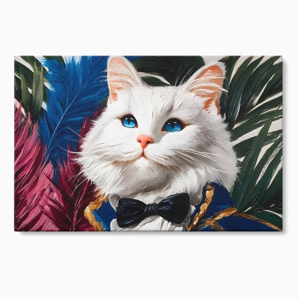 Tablou Canvas Premium, LuxCanva® M1201, Majestatea Pufului, Pisica, Papion, Elegant, Costum, Felina, Frunze, Nobil, Planta, Fashion, Imperial, Baron, Birou, Living, Camera Copil