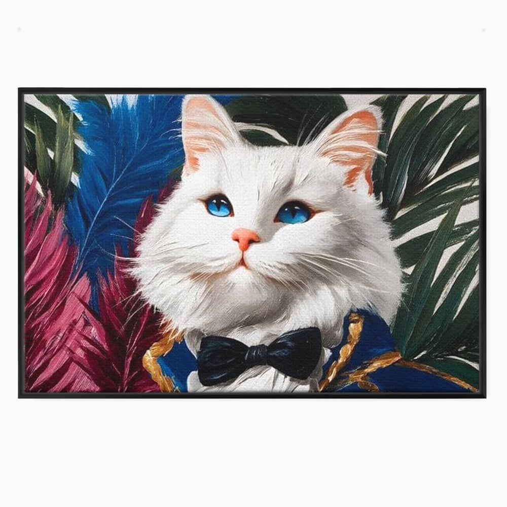 Tablou Canvas Premium, LuxCanva® M1201, Majestatea Pufului, Pisica, Papion, Elegant, Costum, Felina, Frunze, Nobil, Planta, Fashion, Imperial, Baron, Birou, Living, Camera Copil